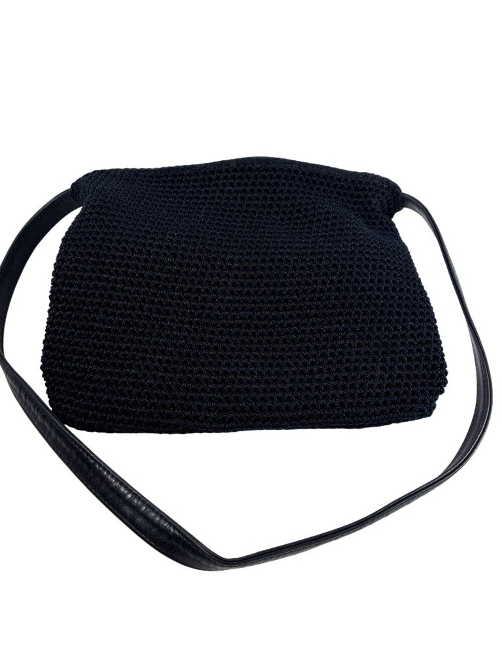 The Sak Black Crochet Crossbody Bag Leather Strap Boho Zip Purse